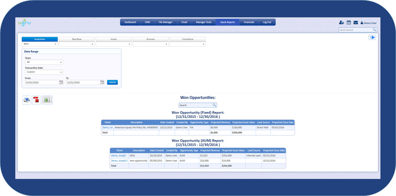 financial custom report