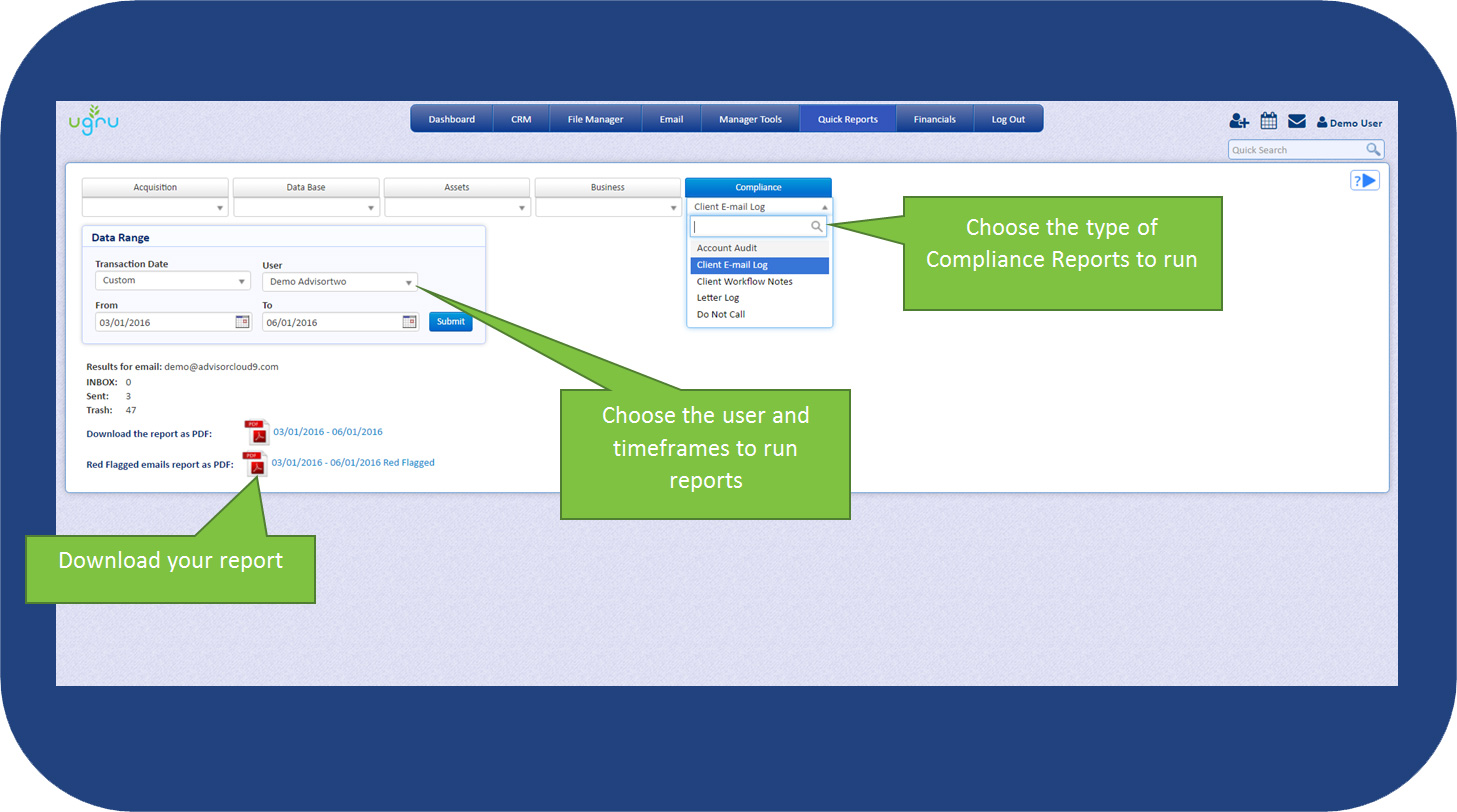 UGRU CRM For Financial Advisors Compliance reports