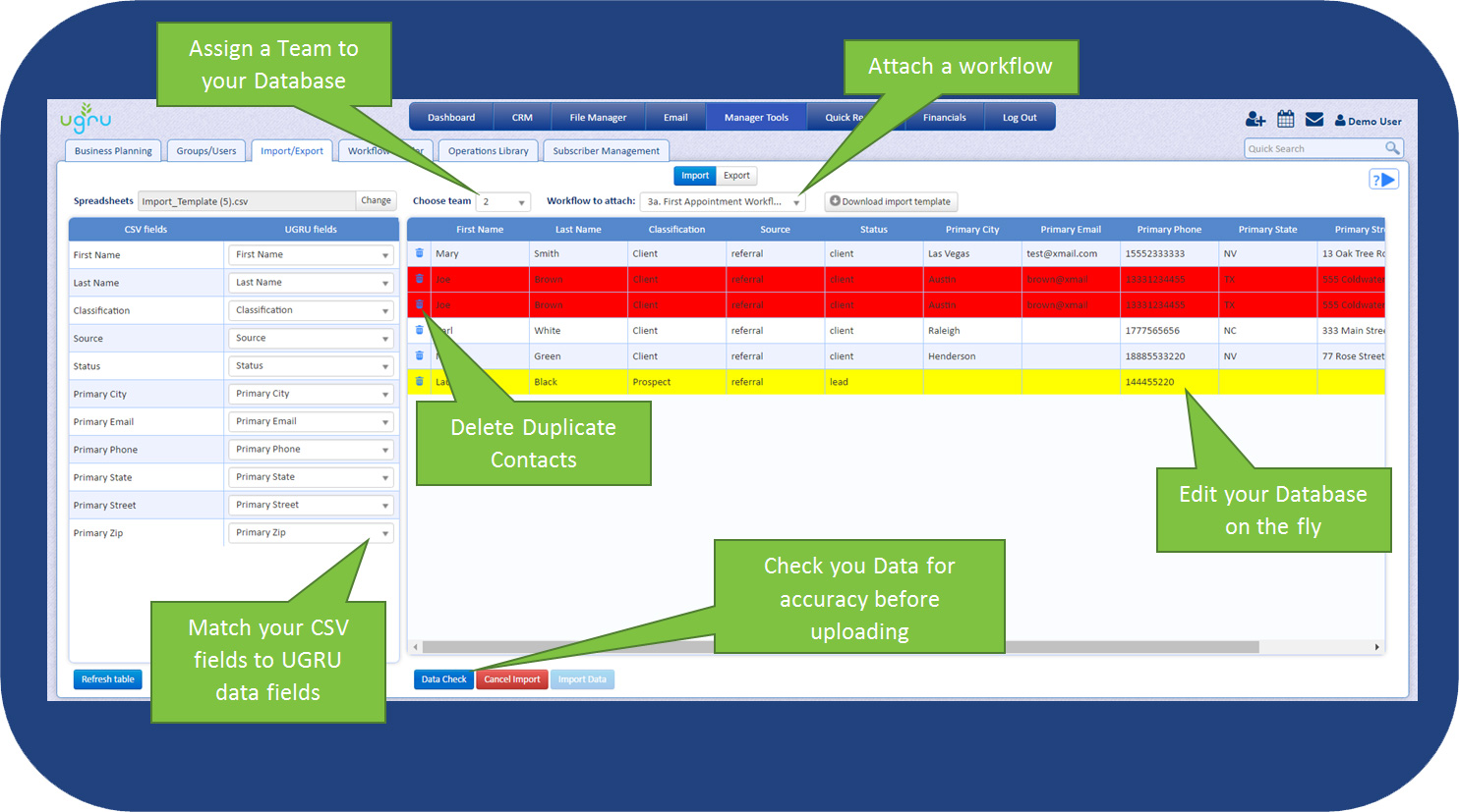 UGRU CRM For Financial Advisors Database Upload