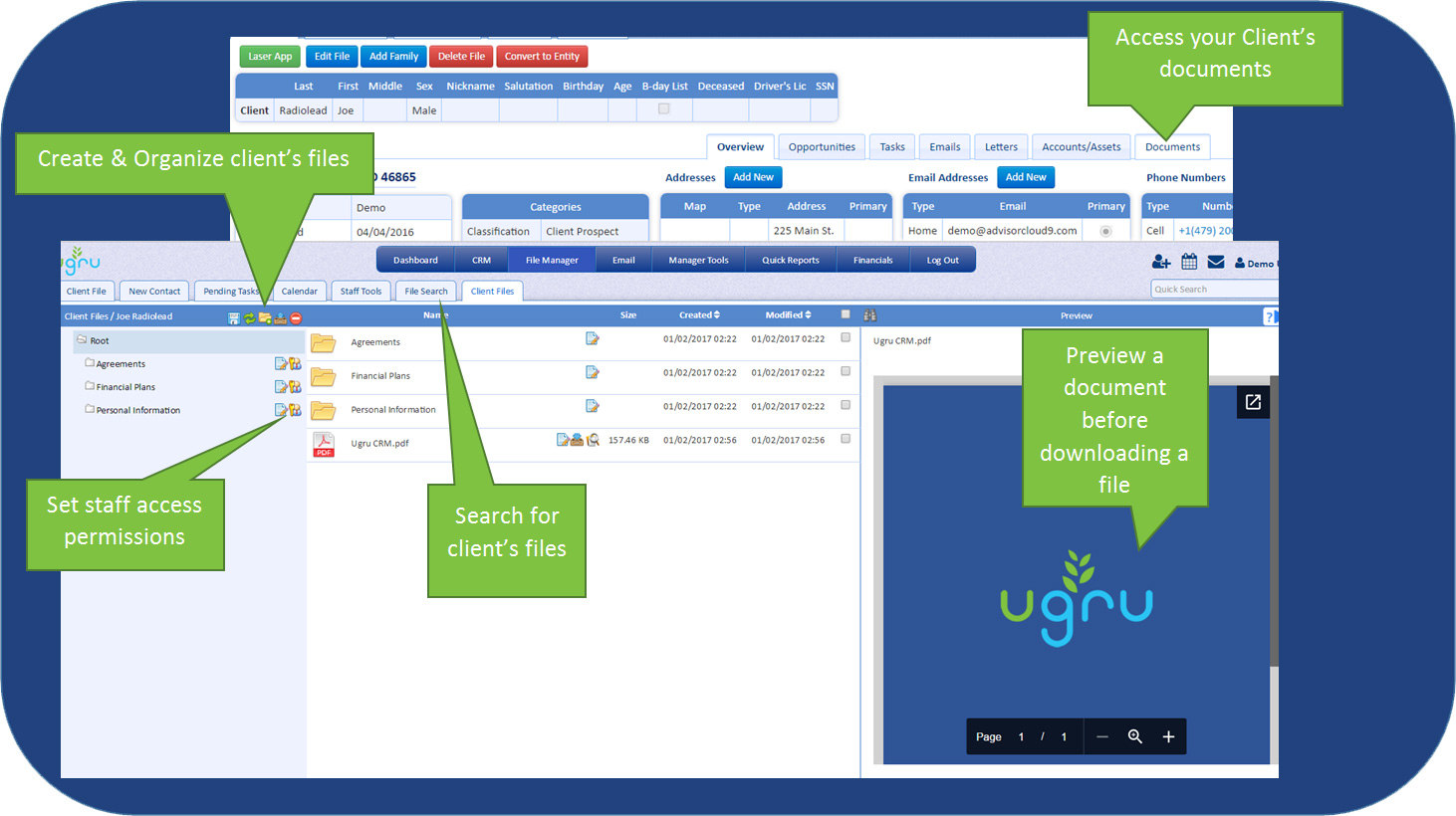 UGRU CRM For Financial Advisors Document management